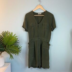 Equipment Femme Olive Green Oliver Utility Silk Mini Dress